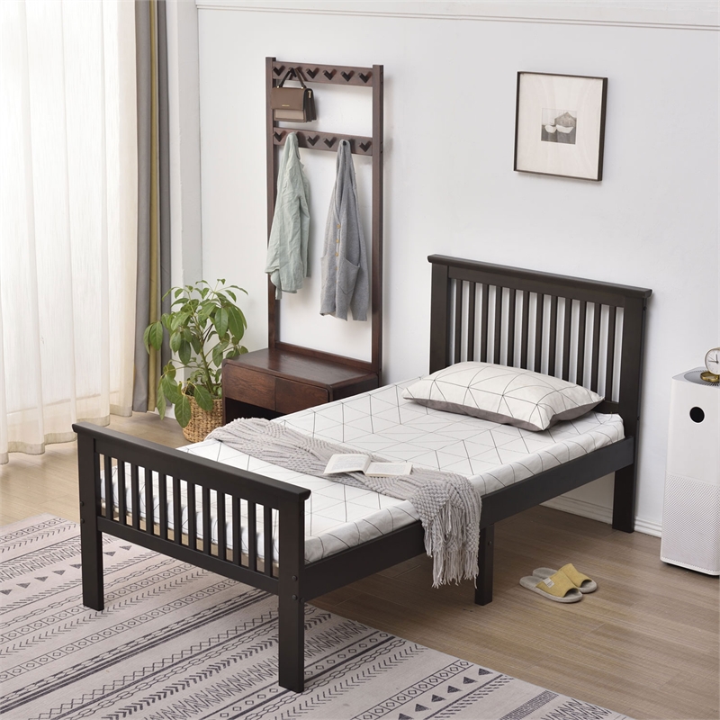 Home Square 2-Piece Set with Wardrobe Armoire and Platform Pine Twin Bed