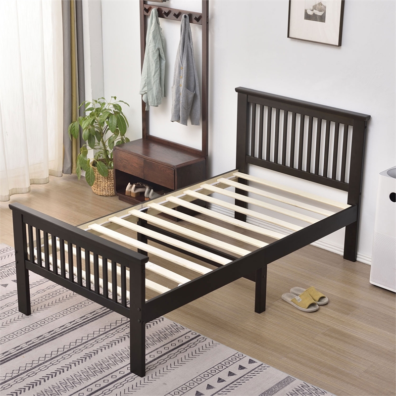 Home Square 2-Piece Set with Wardrobe Armoire and Platform Pine Twin Bed