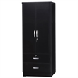 Home Square 2-Piece Set with Wardrobe Armoire and 2-Drawer Nightstand in Black