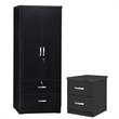 Home Square 2-Piece Set with Wardrobe Armoire and 2-Drawer Nightstand in Black