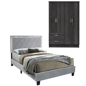Home Square 2-Piece Set with Queen Platform Bed and 2-Drawer Armoire