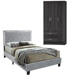 Home Square 2-Piece Set with Queen Platform Bed and Wardrobe Armoire Closet