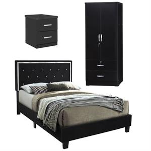 Home Square 3-Piece Set with Queen Bed Wardrobe Armoire & 2-Drawer Nightstand