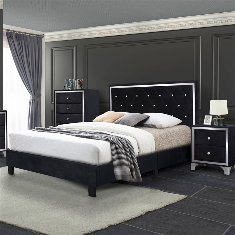 Home Square 2-Piece Set with Queen Platform Bed and 2-Drawer Nightstand in Black