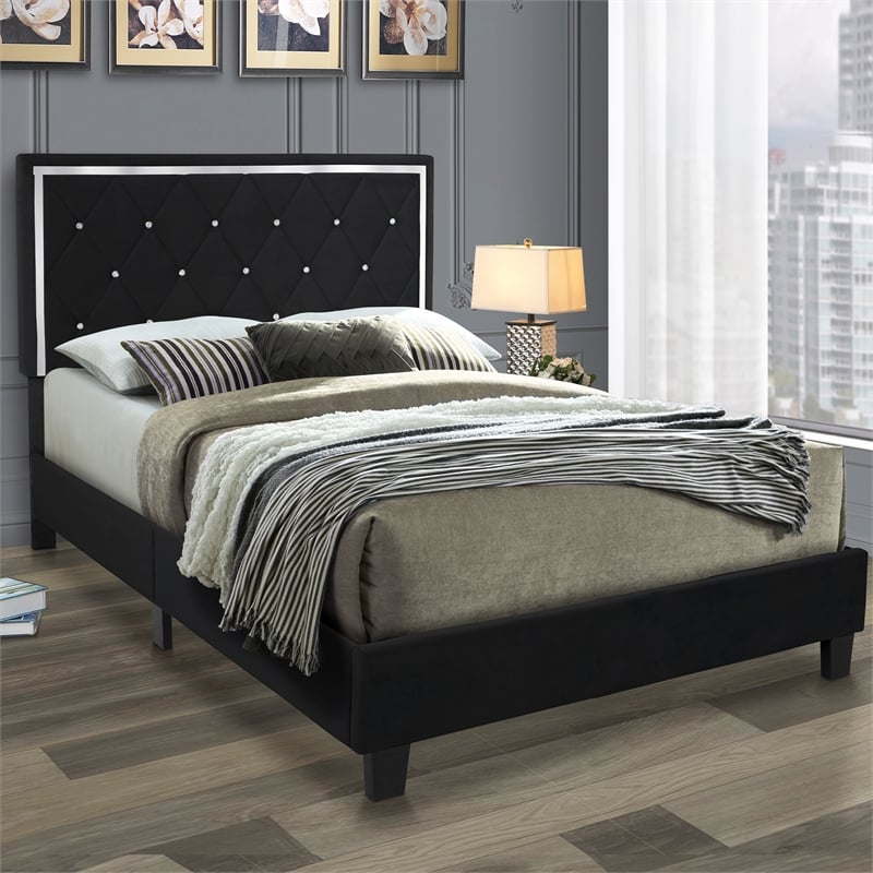 Home Square 2-Piece Set with Queen Platform Bed and 2-Drawer Nightstand in Black