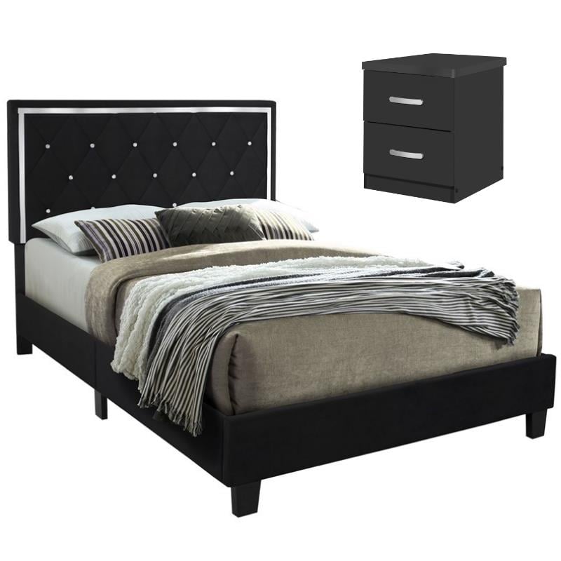 Home Square 2-Piece Set with Queen Platform Bed and 2-Drawer Nightstand in Black