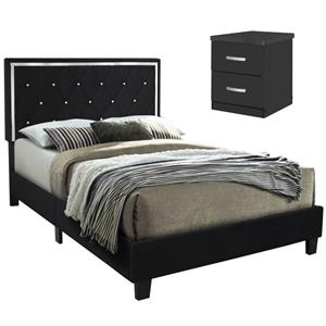 home square 2-piece set with queen platform bed and 2-drawer nightstand in black
