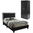 Home Square 2-Piece Set with Queen Platform Bed and Armoire Wardrobe Cabinet