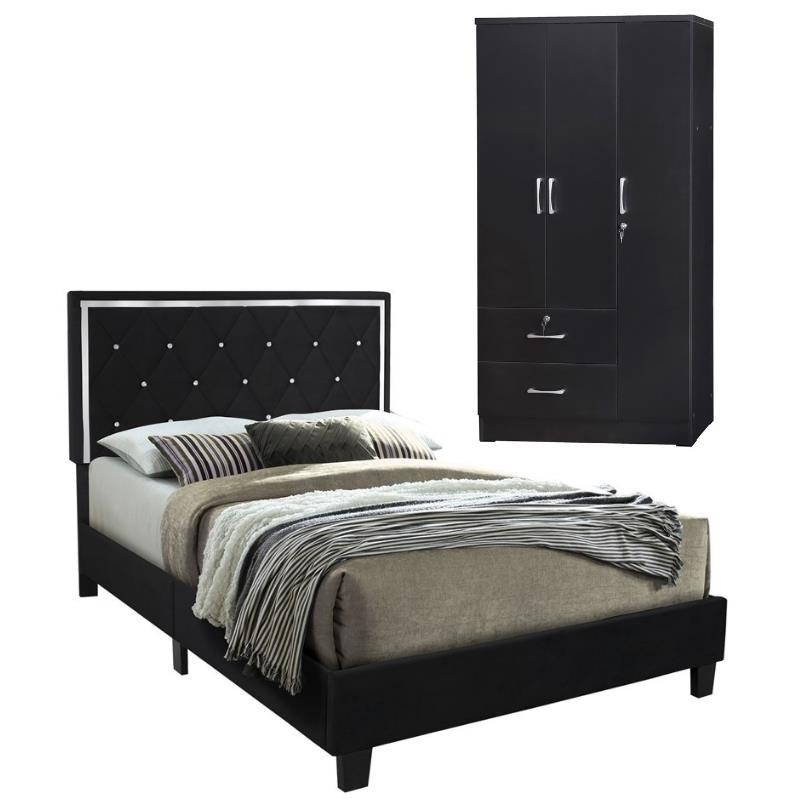 Home Square 2-Piece Set with Queen Platform Bed & Wardrobe Armoire Closet