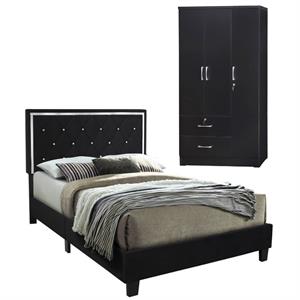 Home Square 2-Piece Set with Queen Platform Bed & Wardrobe Armoire Closet