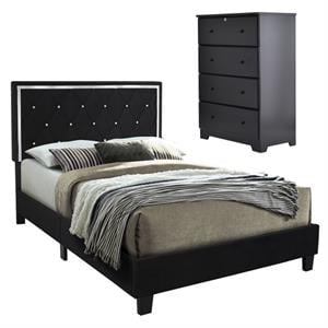 Home Square 2-Piece Set with Queen Platform Bed and 4-Drawer Chest Dresser