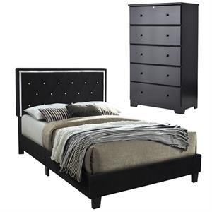 Home Square 2-Piece Set with Queen Platform Bed 5-Drawer Chest Dresser in Black