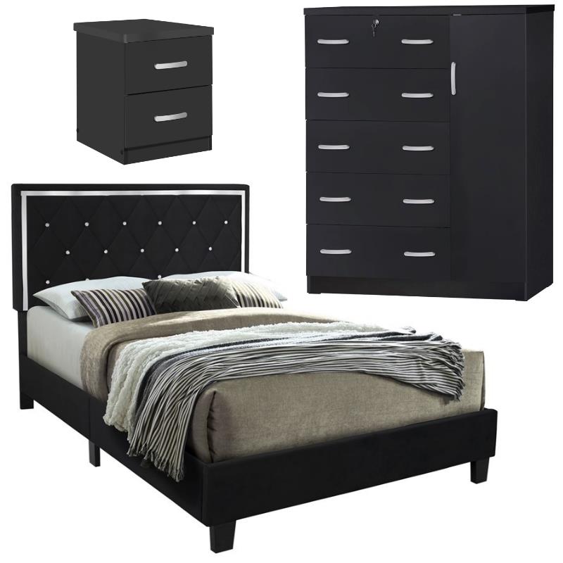 Home Square 3-Piece Set with Queen Bed Tall Chest Wardrobe 2-Drawer Nightstand