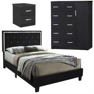 Home Square 3-Piece Set with Queen Bed Tall Chest Wardrobe 2-Drawer Nightstand