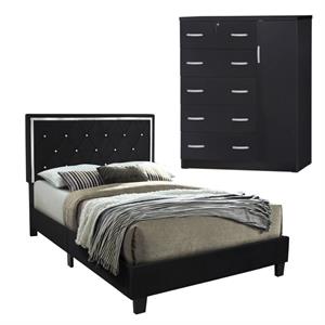 home square 2-piece set with queen platform bed 5-drawer tall chest wardrobe