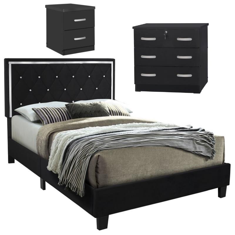 Home Square 3-Piece Set with Queen Bed Chest Dresser and 2-Drawer Nightstand