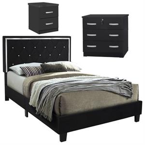 Home Square 3-Piece Set with Queen Bed Chest Dresser and 2-Drawer Nightstand