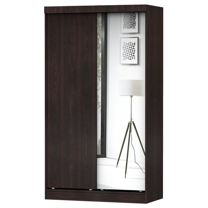 Home Square 2-Piece Set with Double Sliding Door Wardrobe & Pine Twin Bed