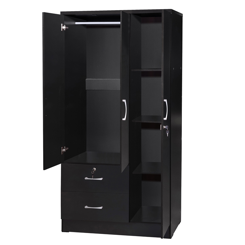 Home Square 2-Piece Set with Wardrobe Armoire Closet and 2-Drawer Nightstand