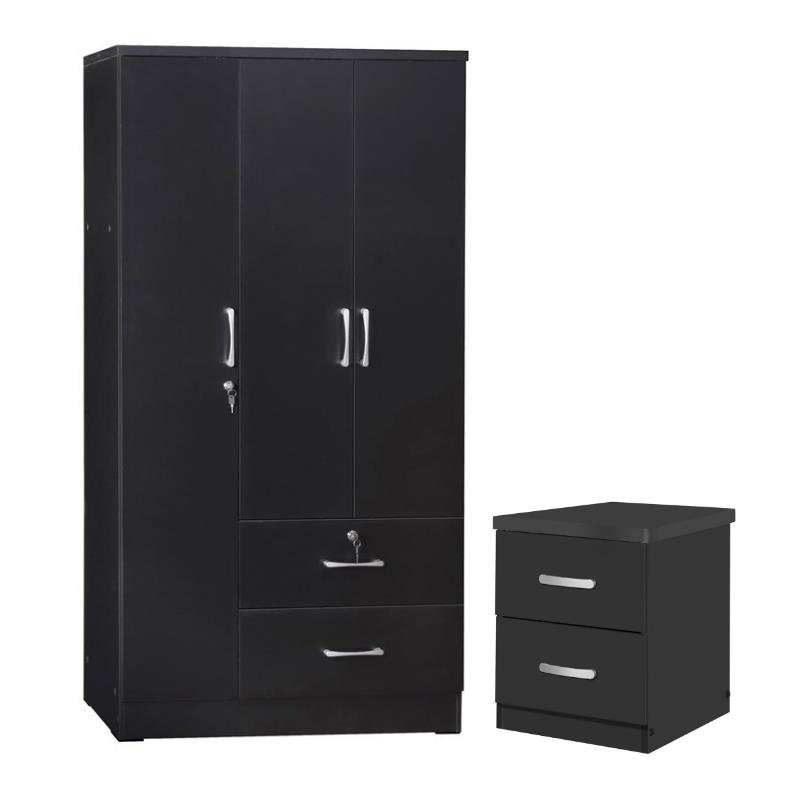 Home Square 2-Piece Set with Wardrobe Armoire Closet and 2-Drawer Nightstand
