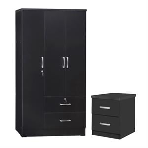 home square 2-piece set with wardrobe armoire closet and 2-drawer nightstand