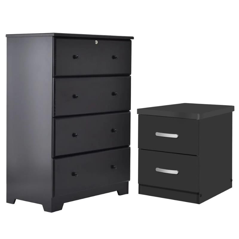 Home Square 2-Piece Set with 4-Drawer Chest Dresser and 2-Drawer Nightstand