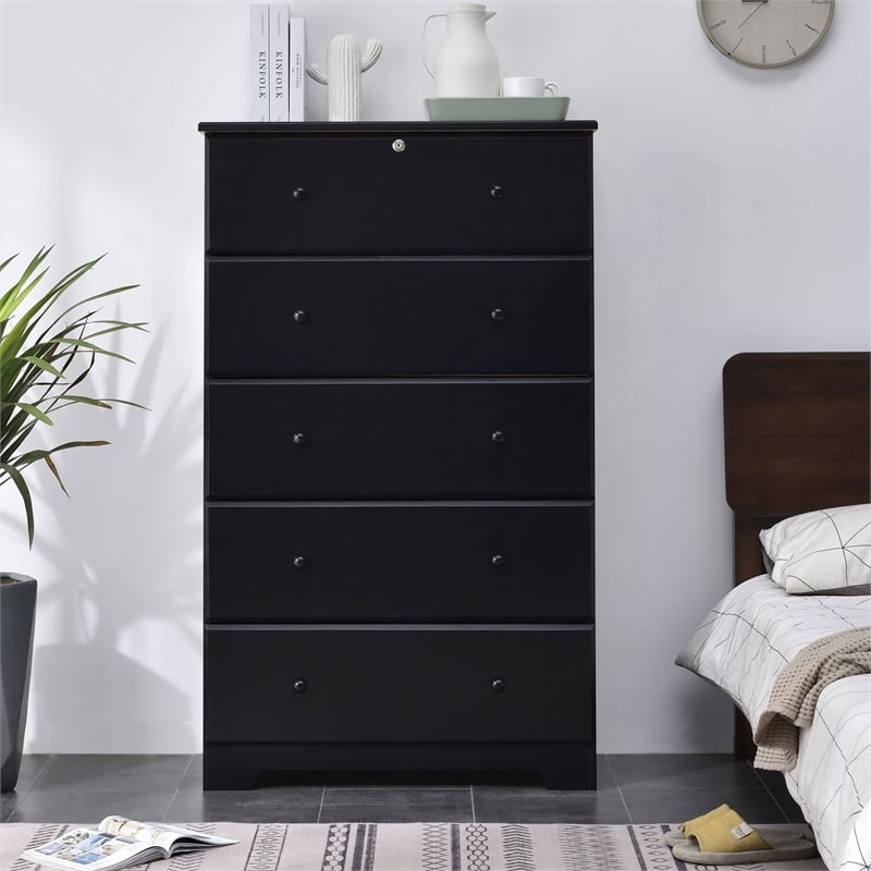 Home Square 2-Piece Set with 5-Drawer Chest Dresser and 2-Drawer Nightstand