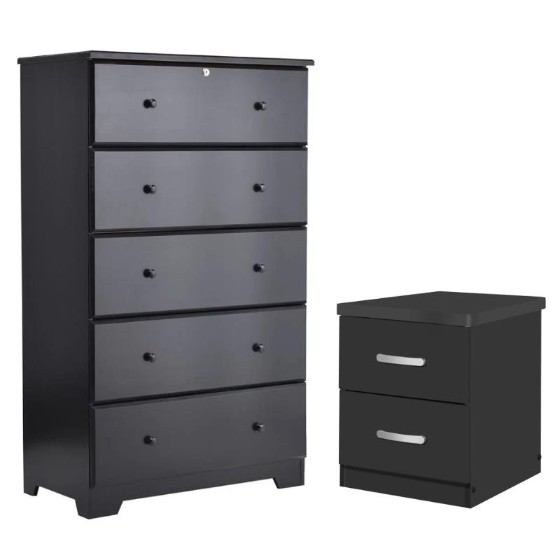Home Square 2-Piece Set with 5-Drawer Chest Dresser and 2-Drawer Nightstand
