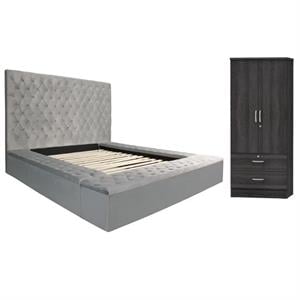 Home Square 2-Piece Set with Platform King Bed and 2-Door Wardrobe Armoire