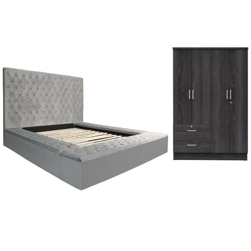 Home Square 2-Piece Set with Platform King Bed and 4-Doors 2-Drawers Armoire