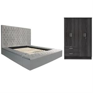 Home Square 2-Piece Set with Platform King Bed and 4-Doors 2-Drawers Armoire