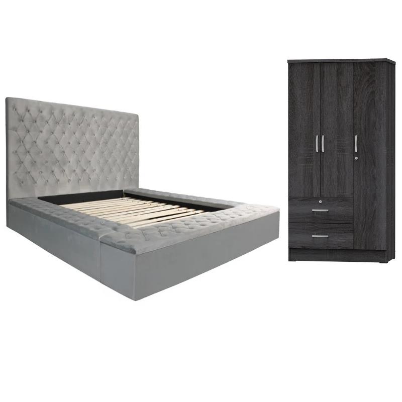 Home Square 2-Piece Set with Platform King Bed and Wardrobe Armoire Closet