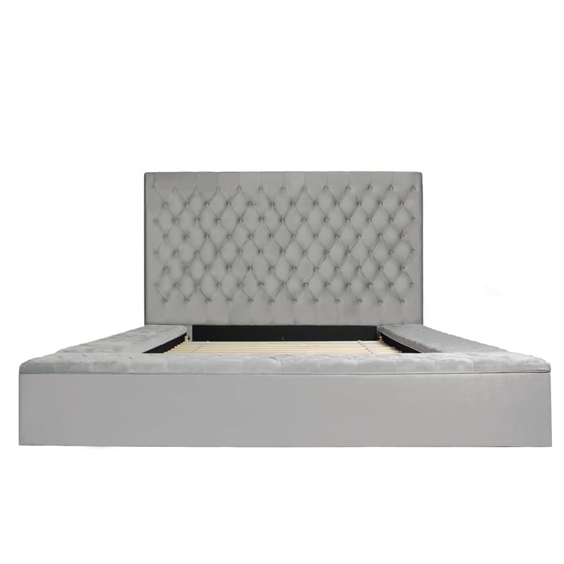 Home Square 2-Piece Set with Platform Queen Bed and Wardrobe Armoire in Gray