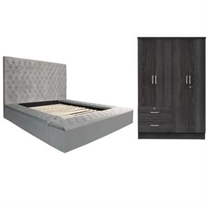 Home Square 2-Piece Set with Platform Queen Bed & 4-Doors 2-Drawers Armoire