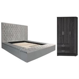 Home Square 2-Piece Set with Platform Queen Bed & Wardrobe Armoire Closet