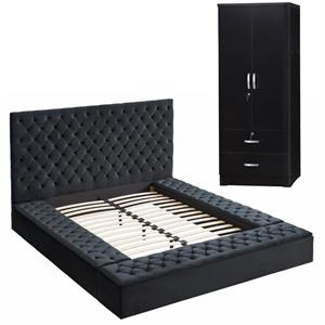 Home Square 2-Piece Set with Platform Queen Bed and 2-Door Wardrobe Armoire