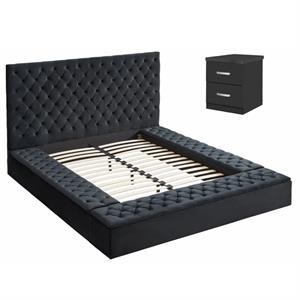 Home Square 2-Piece Set with Platform Queen Bed & 2-Drawer Nightstand in Black