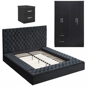 Home Square 3-Piece Set with Queen Bed Armoire & 2-Drawer Nightstand in Black