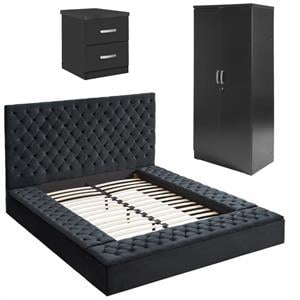 Home Square 3-Piece Set with Queen Bed Armoire Cabinet & 2-Drawer Nightstand