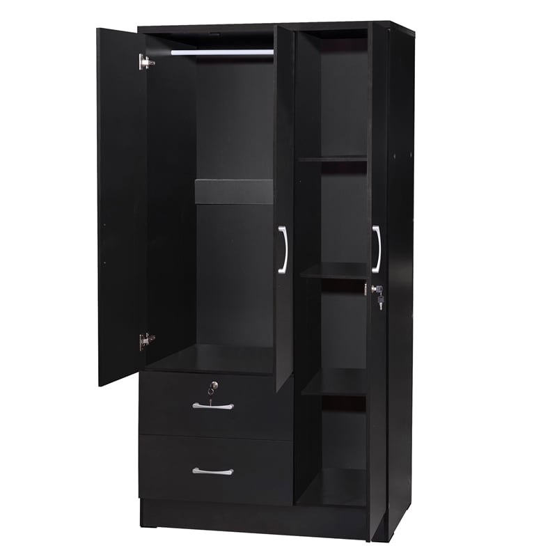 Home Square 3-Piece Set with Queen Bed Armoire Closet & 2-Drawer Nightstand