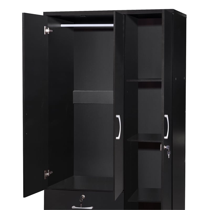 Home Square 3-Piece Set with Queen Bed Armoire Closet & 2-Drawer Nightstand
