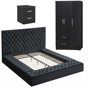 Home Square 3-Piece Set with Queen Bed Armoire Closet & 2-Drawer Nightstand