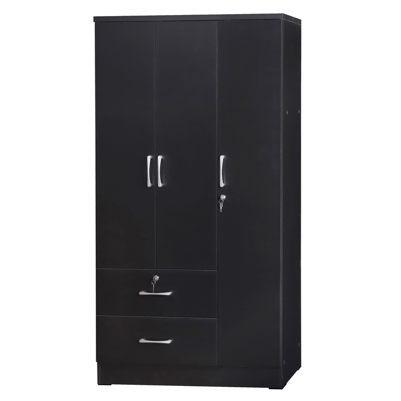 Home Square 2-Piece Set with Queen Bed & Wardrobe Armoire Closet in Black