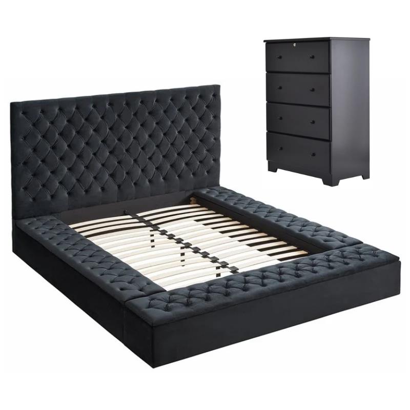Home Square 2-Piece Set with Queen Bed & 4-Drawer Chest Dresser in Black