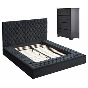 Home Square 2-Piece Set with Queen Bed & 4-Drawer Chest Dresser in Black