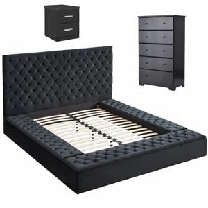 Home Square 3-Piece Set with Queen Bed 5-Drawer Chest Dresser & Nightstand