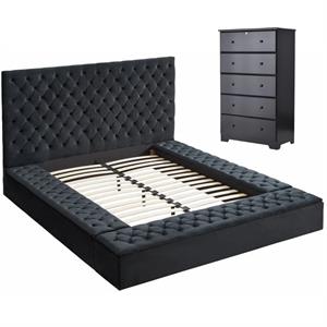 Home Square 2-Piece Set with Queen Bed & 5-Drawer Chest Dresser in Black