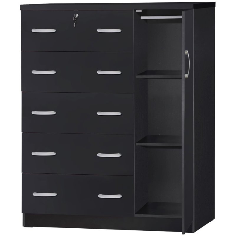 Home Square 3-Piece Set with Queen Bed Tall Chest Wardrobe Nightstand in Black