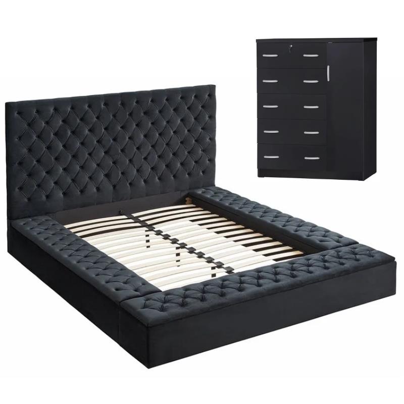 Home Square 2-Piece Set with Queen Bed & Tall Chest Wardrobe in Black