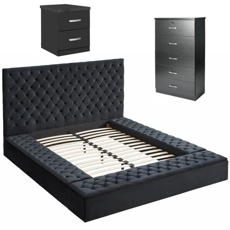Home Square 3-Piece Set with Queen Bed 5-Drawer Dresser and Nightstand in Black